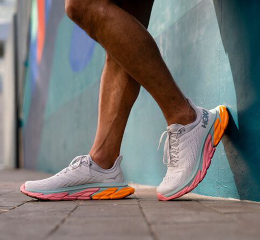 Hoka One One Mens Running Shoes - Clifton Edge - White - MQLH83167